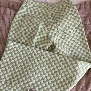 Tiger Mist Green and White Checkered Jeans